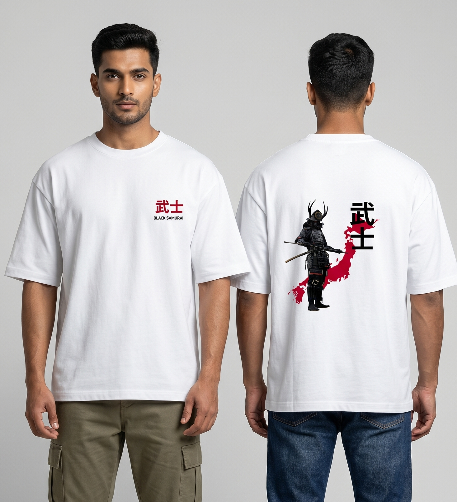 Men's Black Samurai Premium Oversized Classic T-Shirt