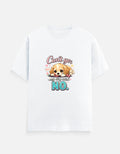 White t-shirt with a cartoon dog and text 'Can't go, my dog said no.' on a white background