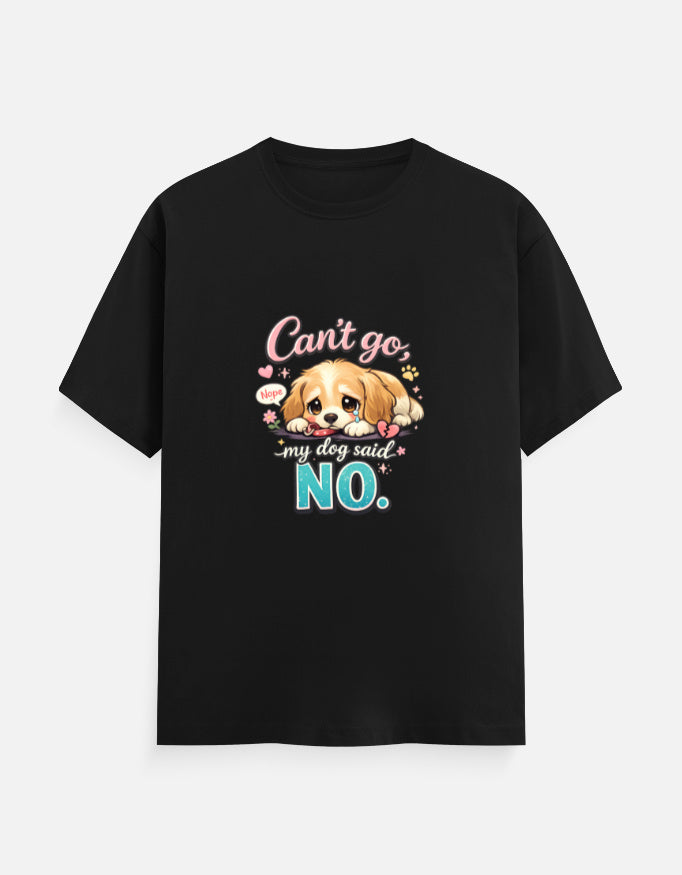 Black t-shirt with a graphic design on a gray background